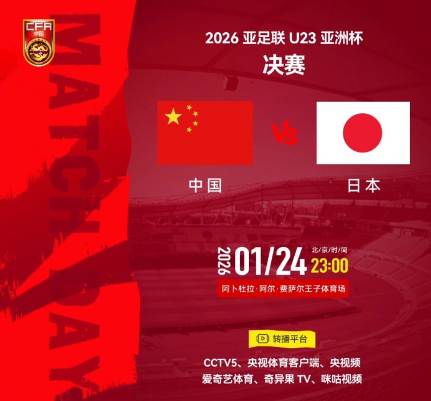 中欧体育-U23亚洲杯24日赛程：冠军诞生！中国队传来2个好消息，赢日本有戏